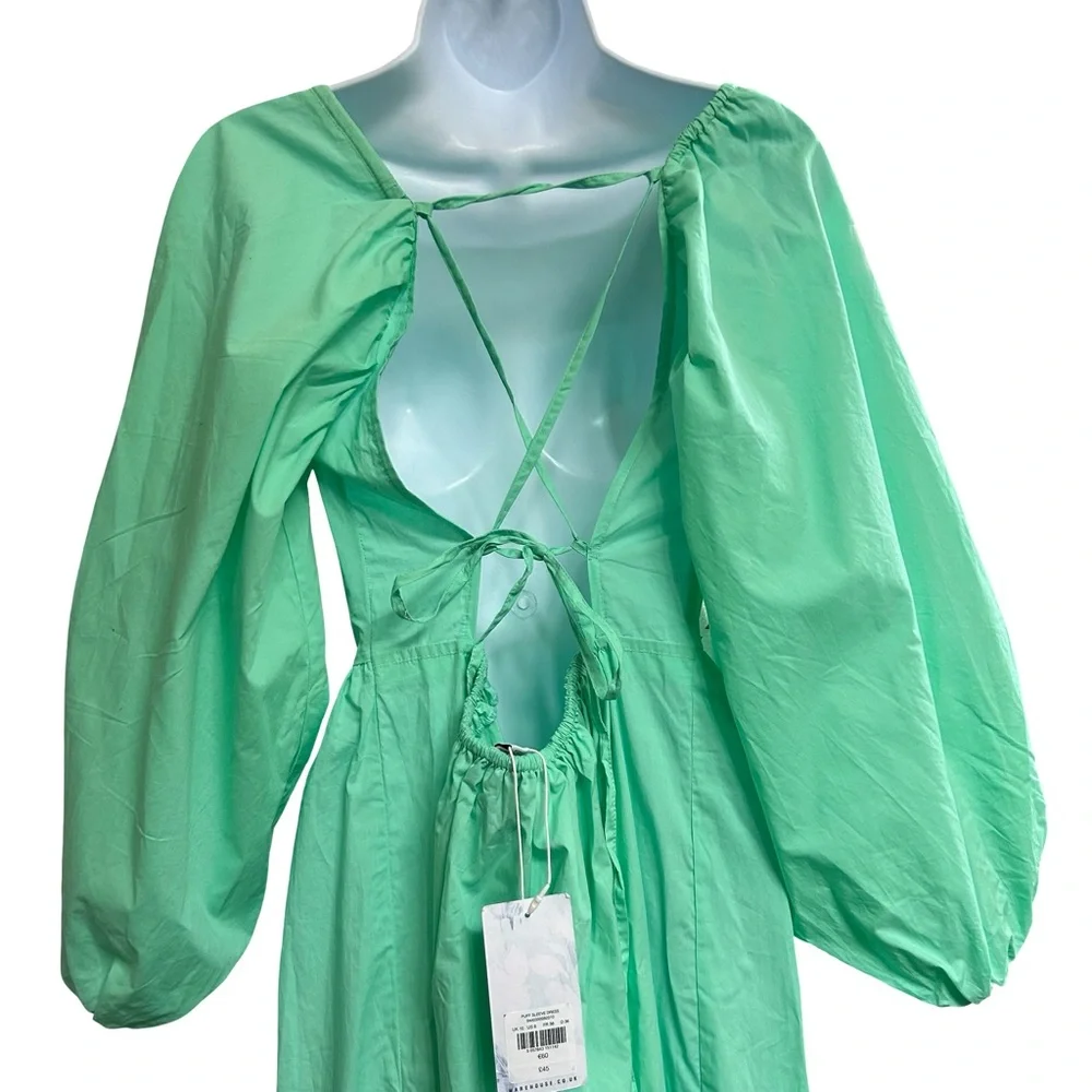 Warehouse 100% Cotton Light Green Long Sleeve Dress - Picture 7 of 10